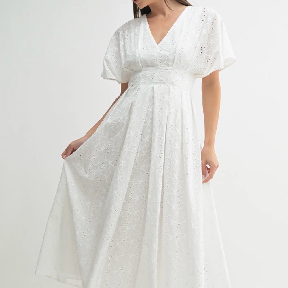 Elegant White Eyelet Midi Dress